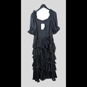 NWT AD2018 COMME DES GARCONS Women's Sz US M Black Ruffle Midi Dress $1465 JAPAN